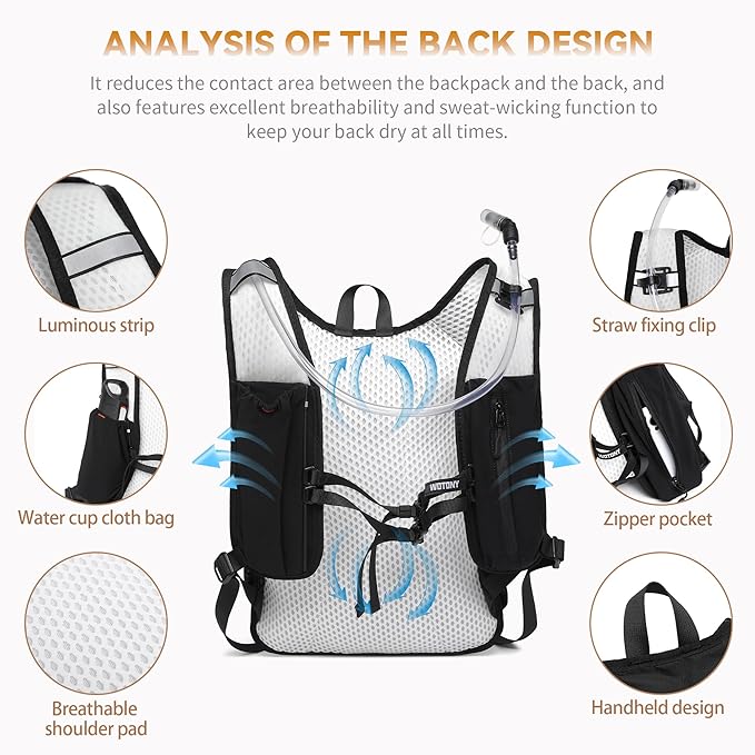 Wotony Lightweight Hydration Backpack with 2LOR 3LWater Bladder for Cycling Hiking Rave - Water
