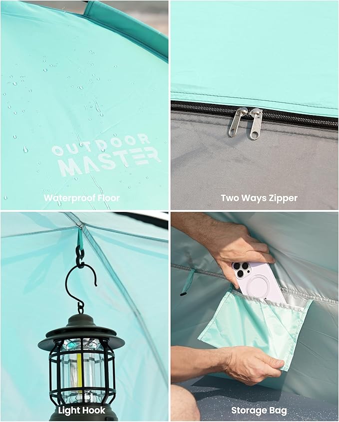 OutdoorMaster Beach Tent for 3/4 Person - Easy Setup Sun Shade Shelter, Portable Beach Shade Sun
