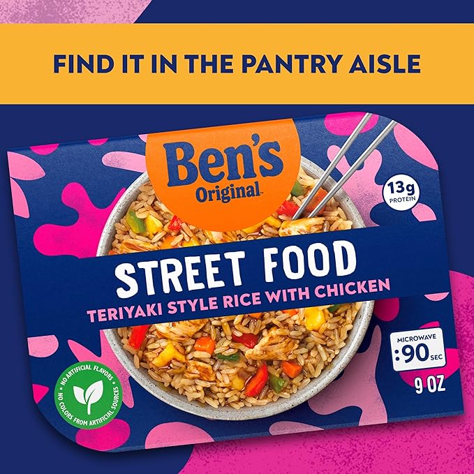 BEN'S ORIGINAL Street Food Teriyaki Style Rice with Chicken, Prepared Entrée, Microwave in 90