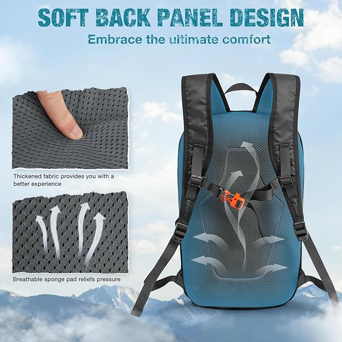G4Free Packable Hiking Backpack 20L Lightweight Foldable Travel Daypack with Thickened Back Panel