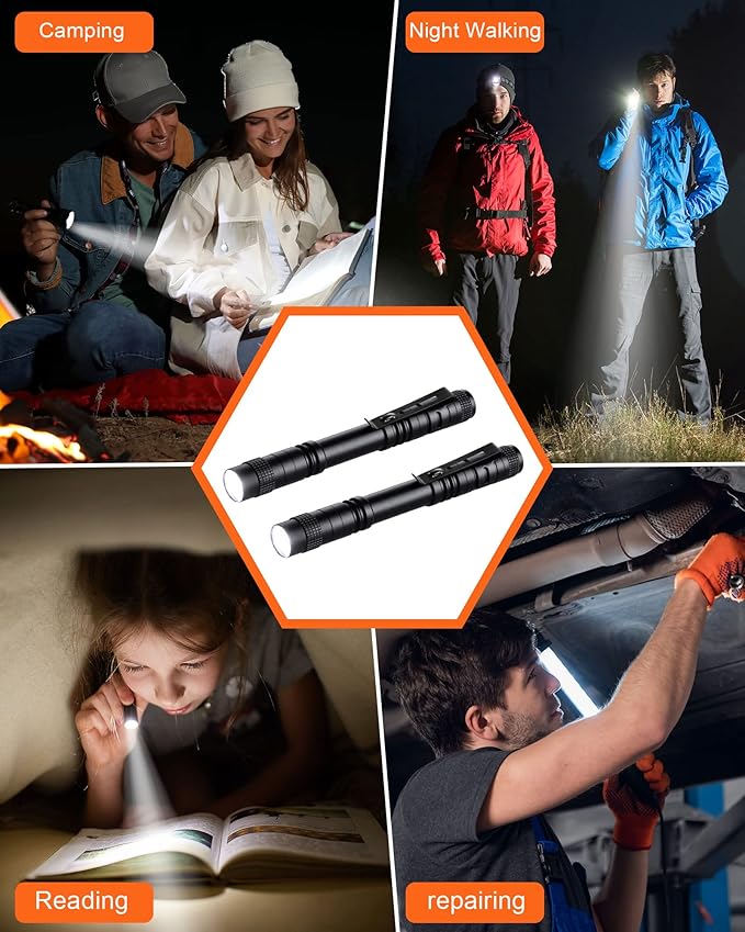 Vinsot 20 Pack LED Pen Lights Bulk Large Pen Light Flashlights Pocket 5.12 Inch LED Torch with Clip