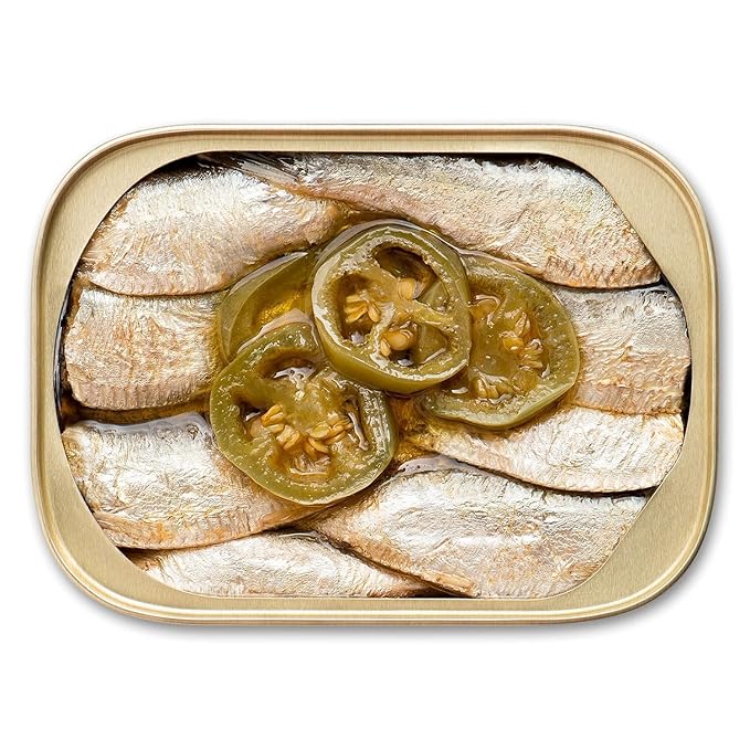 King Oscar Wild Caught Sardines in Extra Virgin Olive Oil, Hot Jalapeno Peppers, 3.75 Ounce (Pack