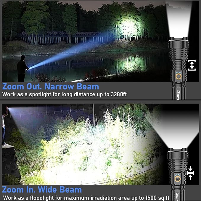 Goreit Flashlights LED High Lumens Rechargeable, 2000 Lumens XHP70.2 Super Bright Flashlight, Flash