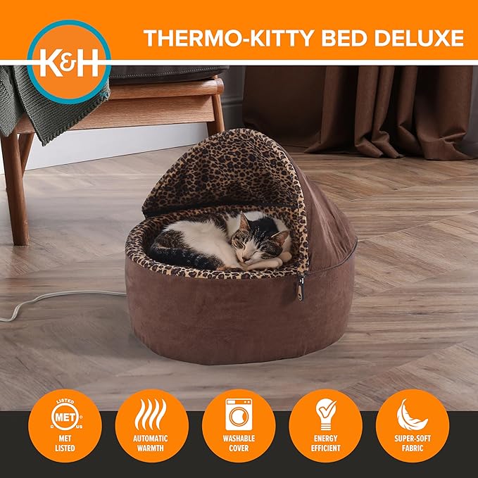 K&H Pet Products Thermo-Kitty Bed Deluxe Heated Cat Bed for Smaller Kitties - Indoor Heated Pet Bed