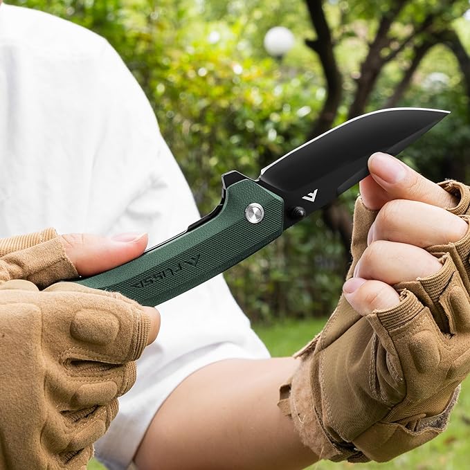 FLISSA Pocket Folding Knife, 3.2??D2 Blade G10 Handle EDC Knife with Pocket Clip Liner Lock for