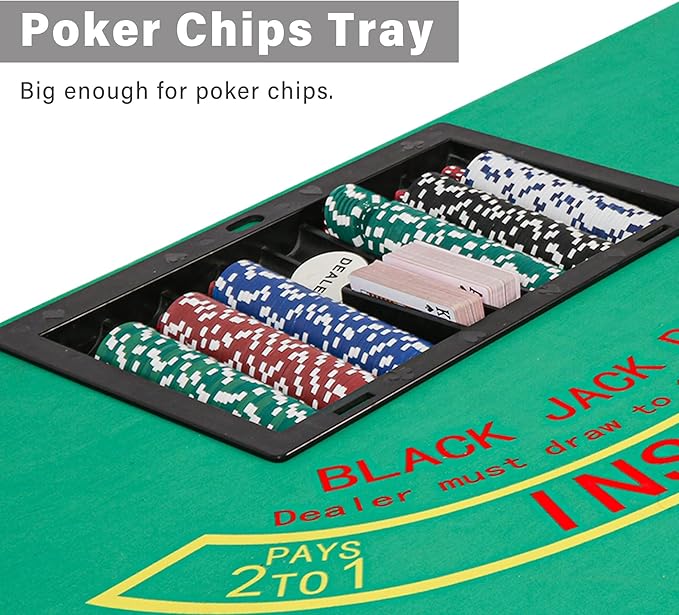 Foldable 7 Players Poker Table for Blackjack, Texas Hold'em Table with Stainless Steel Cup Holder