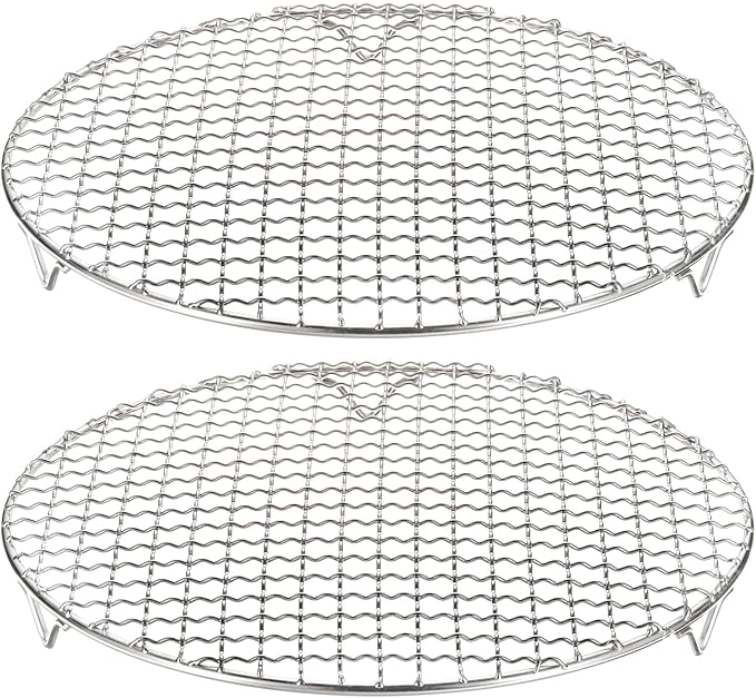 HARFINGTON 2pcs Round Cooking Rack 10.6-inch 201 Stainless Steel Cross Wire Barbecue Grill Net with