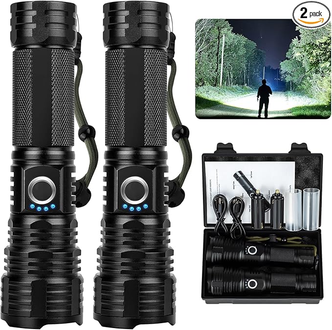 Rechargeable Flashlights High Lumens, 99,000 Lumen Super Bright Flashlight, 2pack Led High Powered