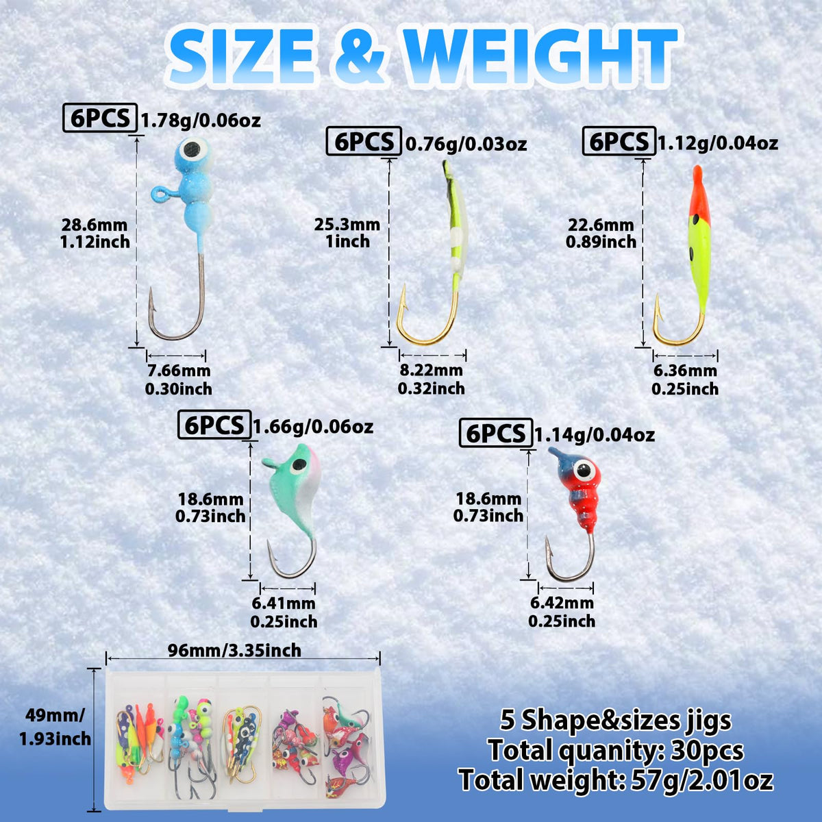 FishTrip Ice Fishing Jigs Kit, Glow Jig Lure Set for Winter Ice Fishing