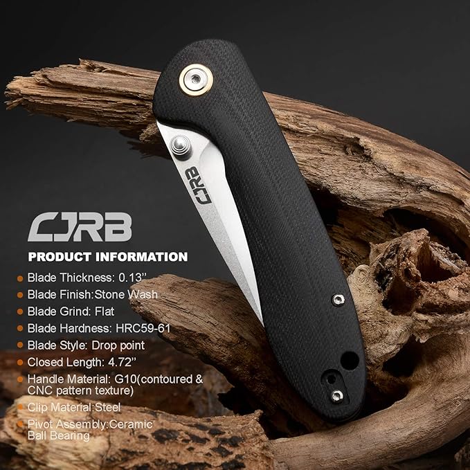 CJRB Folding Knife Feldspar Pocket Folding Knife Stonewash D2 Steel Blade G10 Tactical Handle EDC