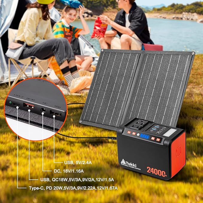 Takki 120W Peak Solar Generator Portable Power Station with 21W Panels, 88Wh Solar Charger Power