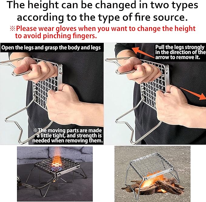 CAMPINGMOON Portable Folding Camping Campfire Grill over Fire Split Stoves 304 Stainless Steel