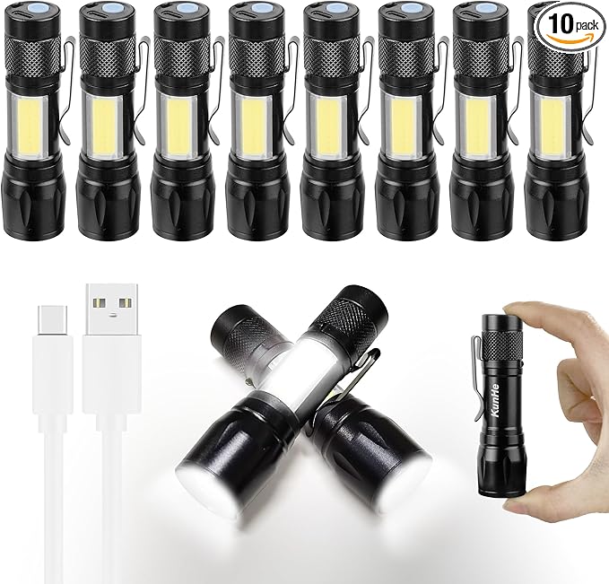 KunHe USB Rechargeable Mini Small LED Flashlights Bulk Camping Lantern Flashlight Bright High