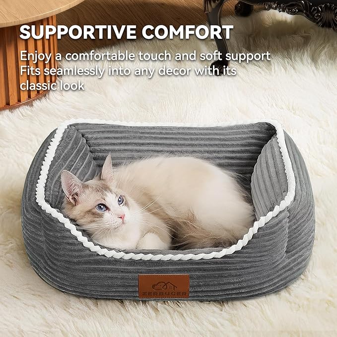 Cat Dog Bed for Pets, Rectangle Pet Bed Gift for Puppy and Kitten, Machine Washable Calming Fluffy