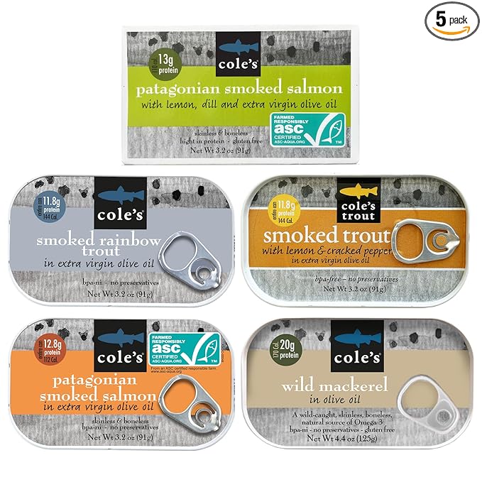 COLE'S Seafood Sampler Variety Pack - With Skinless, Boneless Smoked Salmon and Wild Caught