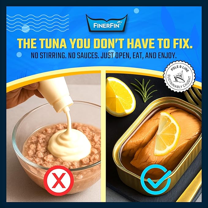 FinerFin Yellowfin Tuna Salad in Organic Olive Oil | Zesty Lemon Flavor | Premium Canned Tuna Fish