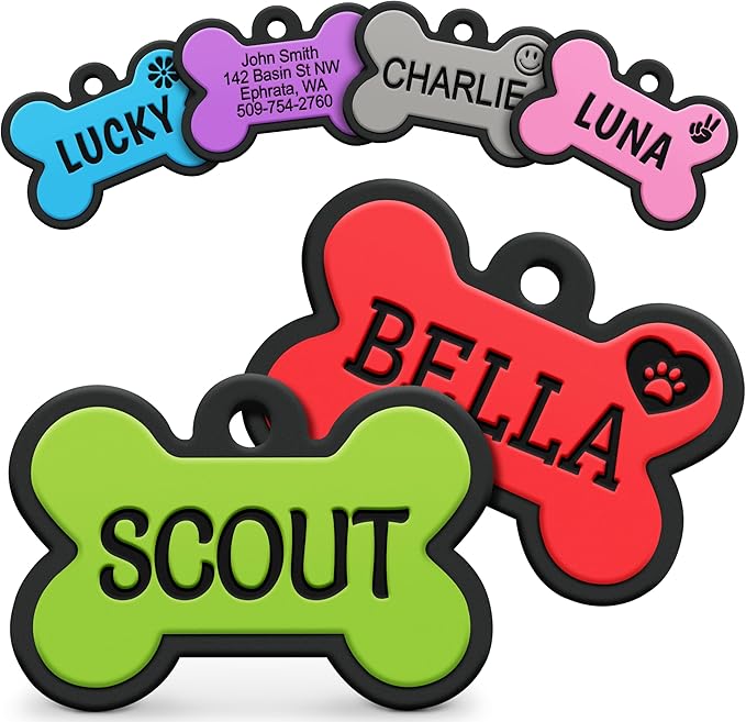 GoTags Silicone Dog Tags, Soundless Pet Tag, Personalized Silent Tag Engraved for Pets with Cute