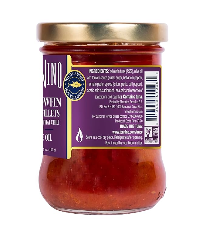 Tonnino Tuna Yellowfin Fillets (Pack of 6, Spicy Thai Chili in Olive Oil)