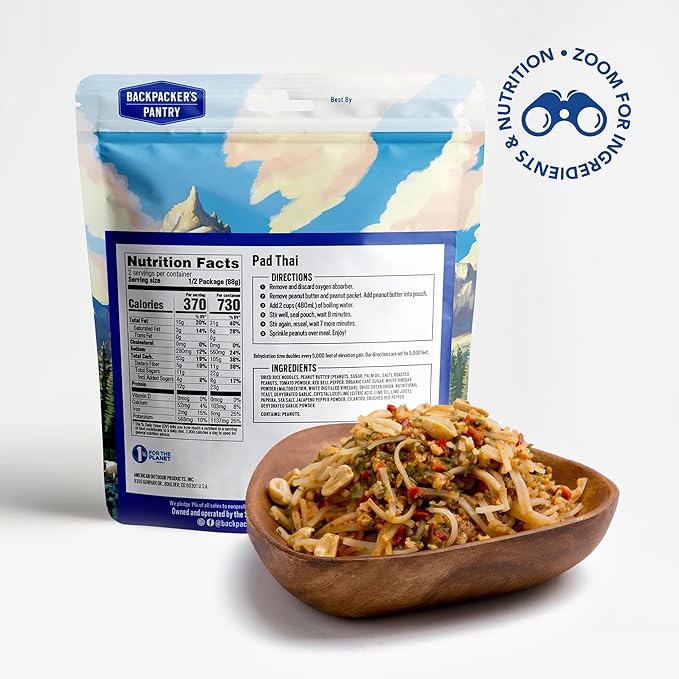 Backpacker's Pantry Pad Thai with Chicken, 2 Servings Per Pouch (6 Count), Freeze Dried Food, 23