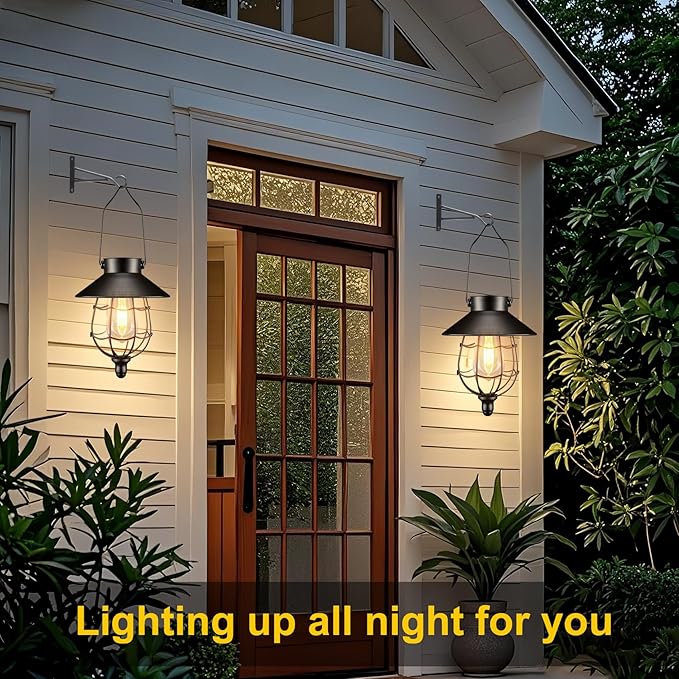 Solar Lanterns Outdoor Hanging Metal Vintage Lantern Warm White Solar Lights lamp Waterproof Edison