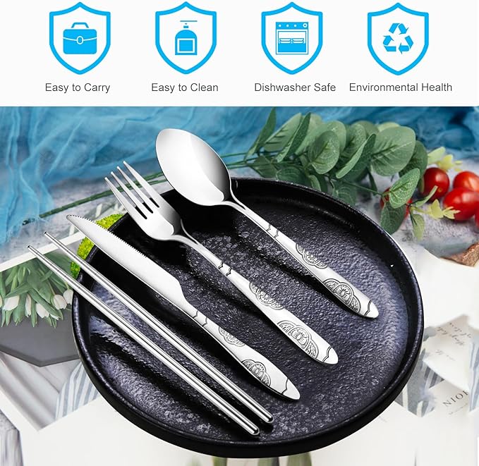 20PCS Premium Travel Utensils With Case, Stainless Steel Reusable Portable Utensils Set With Case