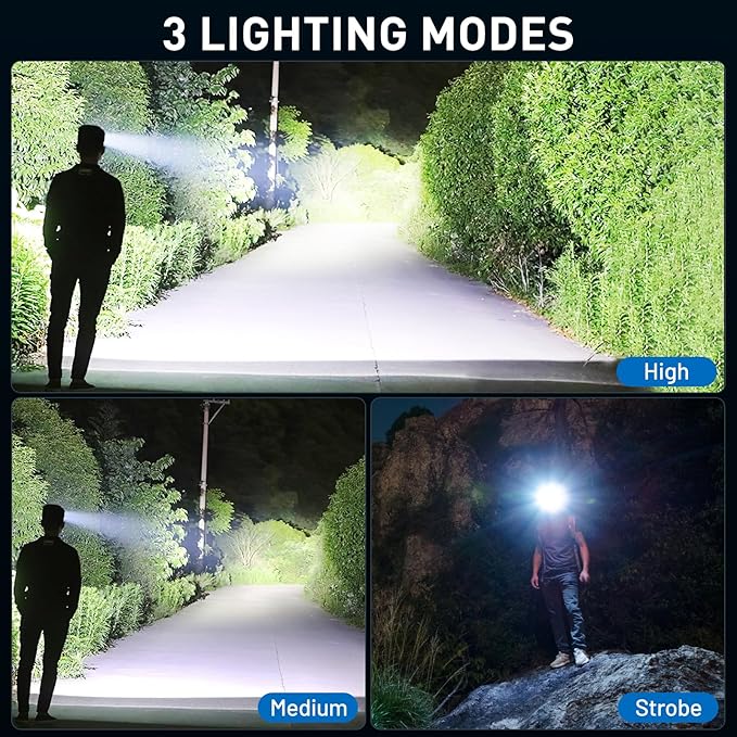 Rechargeable Led Headlamp 2Pack, 99000 Lumen Super Bright Head Lamp with 3 Modes & 90° Adjustable