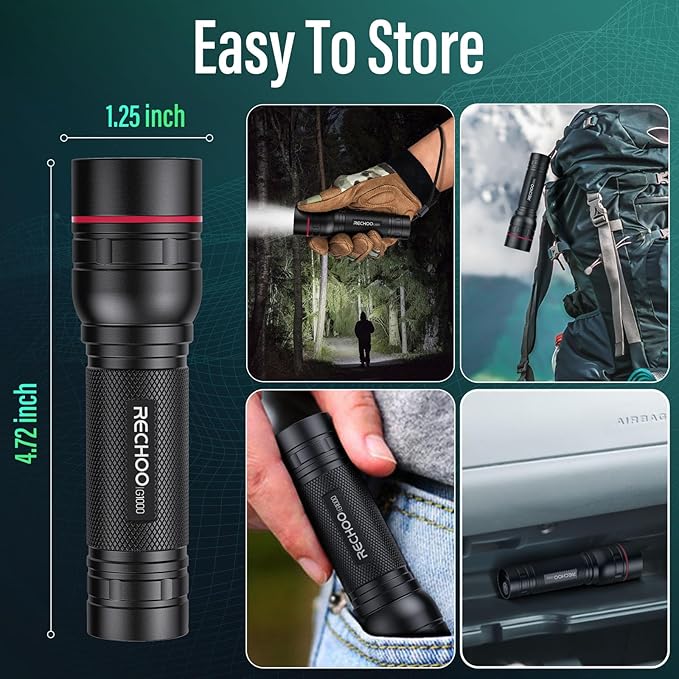 RECHOO Rechargeable Flashlights High Lumens, 2 Pack G1000 Super Bright Flash Light, Small Led