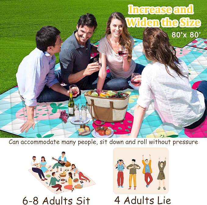 Extra Large Picnic Blanket Waterproof,80"x 80"Foldable Machine Washable Beach Blankets,Outdoor