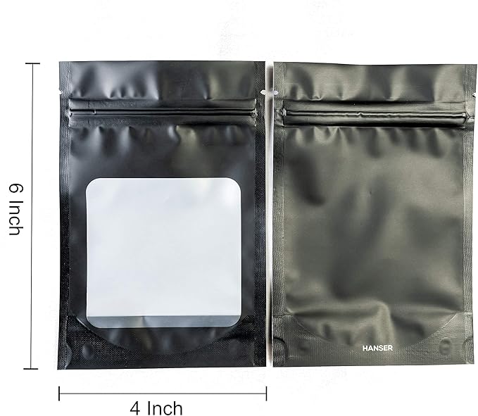 HANSER | Smell Proof Odorless Mylar Resealable Foil Pouch Bags with clear Window | Stand up bottom
