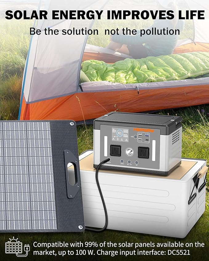 Portable Power Station 700W,577Wh Solar Generator Surge 1000W Pure Sine Wave 120V AC DC
