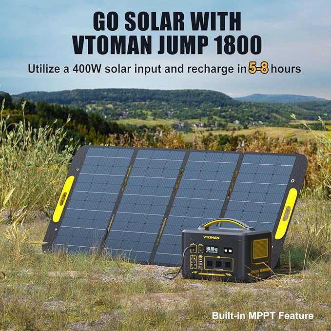 VTOMAN Jump 1800 Portable Power Station with 110W Solar Panel, 1800W/1548Wh LiFePO4 Battery Solar