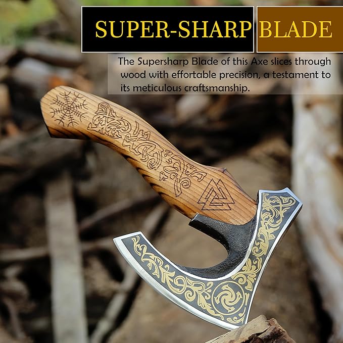 SHINY CRAFTS-Viking axe bearded axe tomahawk birthday gifts-Viking Axe with Carbon Steel Head and