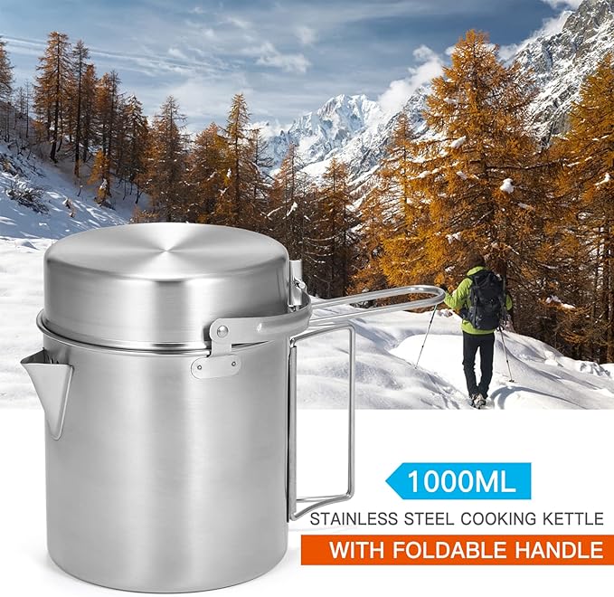 Lixada Camping Pot Stainless Steel Lightweight Kettle Bottle Cup or Pot with Foldable Handle and