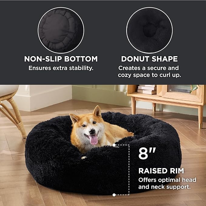 Bedsure Calming Dog Bed for Medium Dogs - Donut Washable Medium Pet Bed, 30 inches Anti-Slip Round