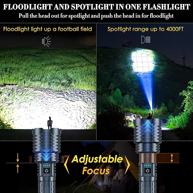 Super Bright Rechargeable Flashlights 2400.000 High Lumen, Powerful LED Flashlight, IPX7 Waterproof