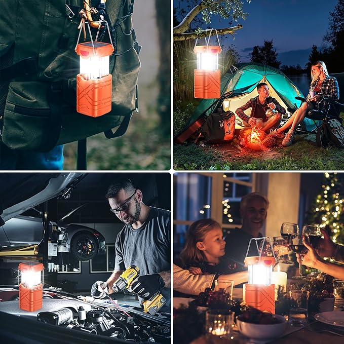 LETMY 4 Pack Camping Lantern, Rechargeable LED Lanterns, Solar Lantern Battery Powered Hurricane