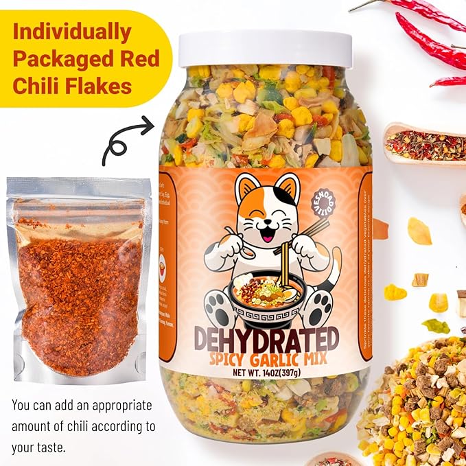 Spicy Garlic Mix Ramen Seasoning - 14oz Dried Vegetables, 11 Ingredients for Instant Noodles