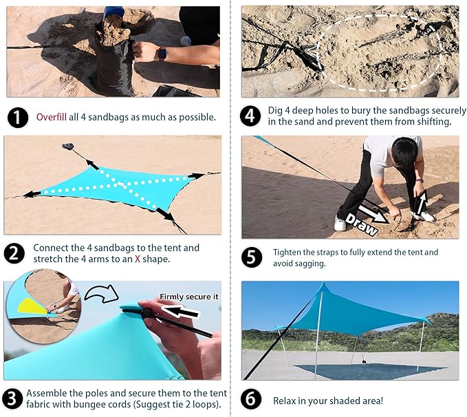 10×10ft UPF50+ Beach Tent Sun Shelter, Windproof Stable Outdoor Pop Up Beach Shade Canopy for