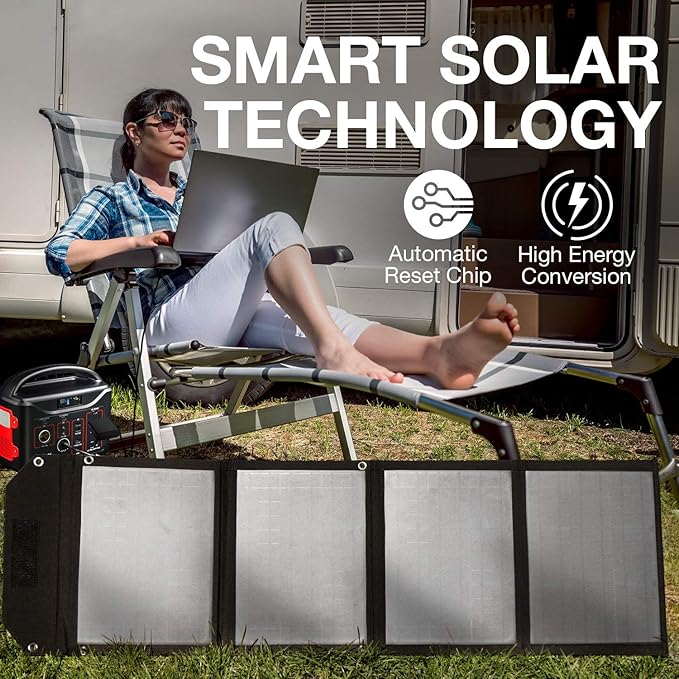 Tenergy Foldable 60W Solar Panel Charger for Camping Power Supply, Portable Power Chargers, and