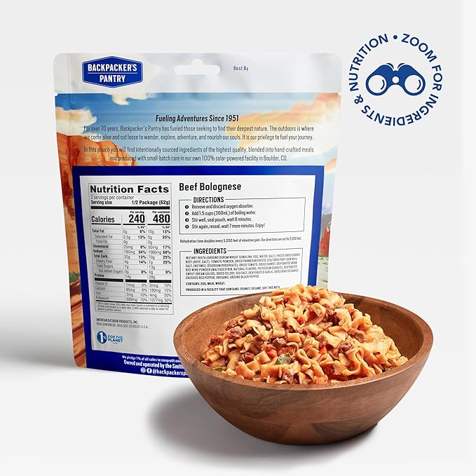 Backpacker's Pantry Beef Bolognese | Freeze Dried Backpacking & Camping Food - Emergency Food - 28g
