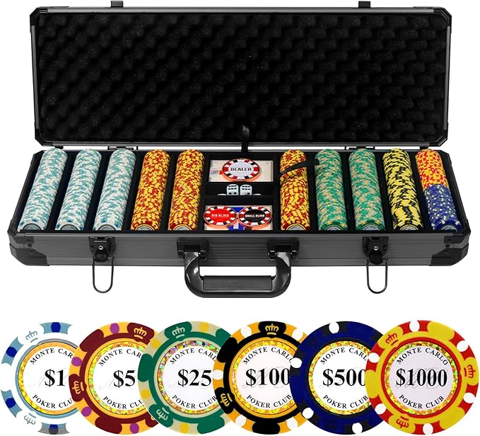 14g Clay Poker Chips Set, 500 Poker Chips, 39mm, with High-end Aluminum Carrying Case/2 Decks of