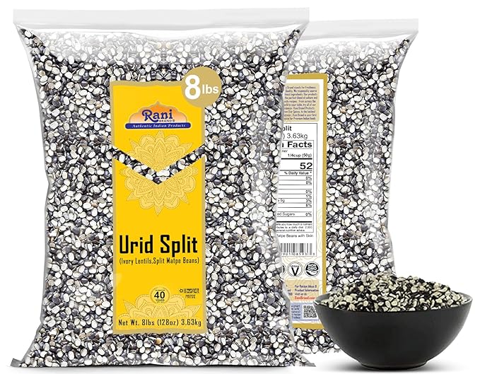 Rani Urid/Urad Split Chilka (Split Matpe Beans with Skin) Indian Lentils 128oz (8lbs) 3.63kg Bulk ~