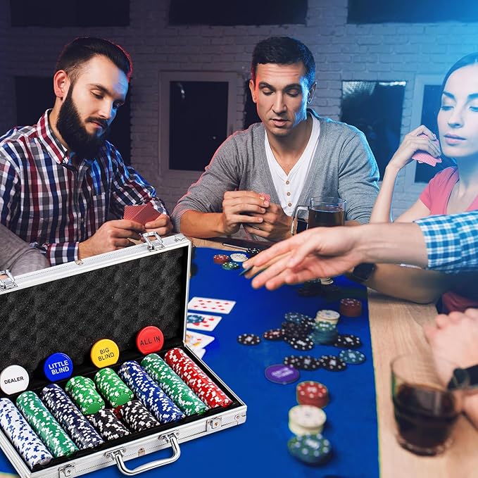 Aoriher Blackjack Casino Game Set, Include 300 Poker Chips, Casino Felt 1 Automatic Card Shuffler 6