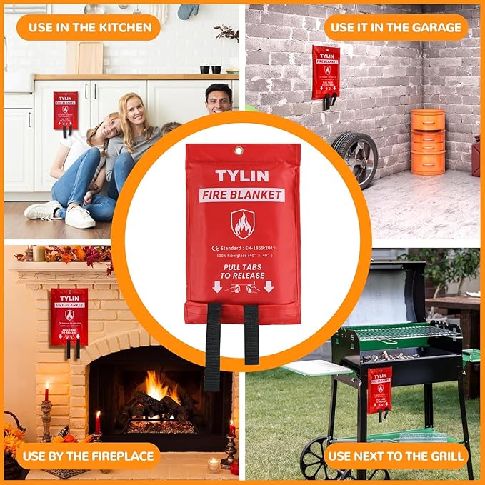TYLIN Emergency Fire Blanket for Home & Kitchen 40??x 40??- 4 Pack, High Heat Resistant Fire