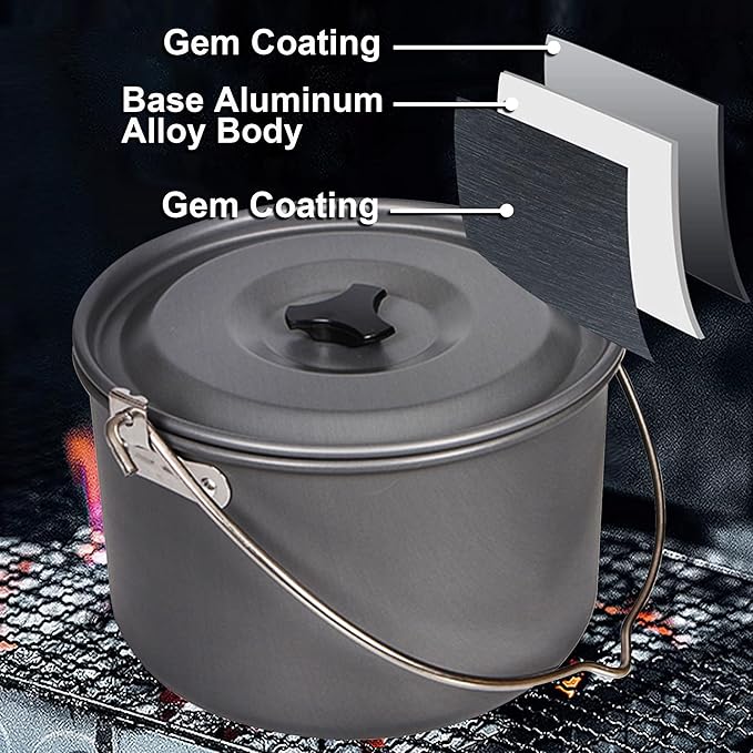Aluminum Alloy Camping Hanging Pot with Lid Lifter Handle Lightweight 4200ml Portable Pot for