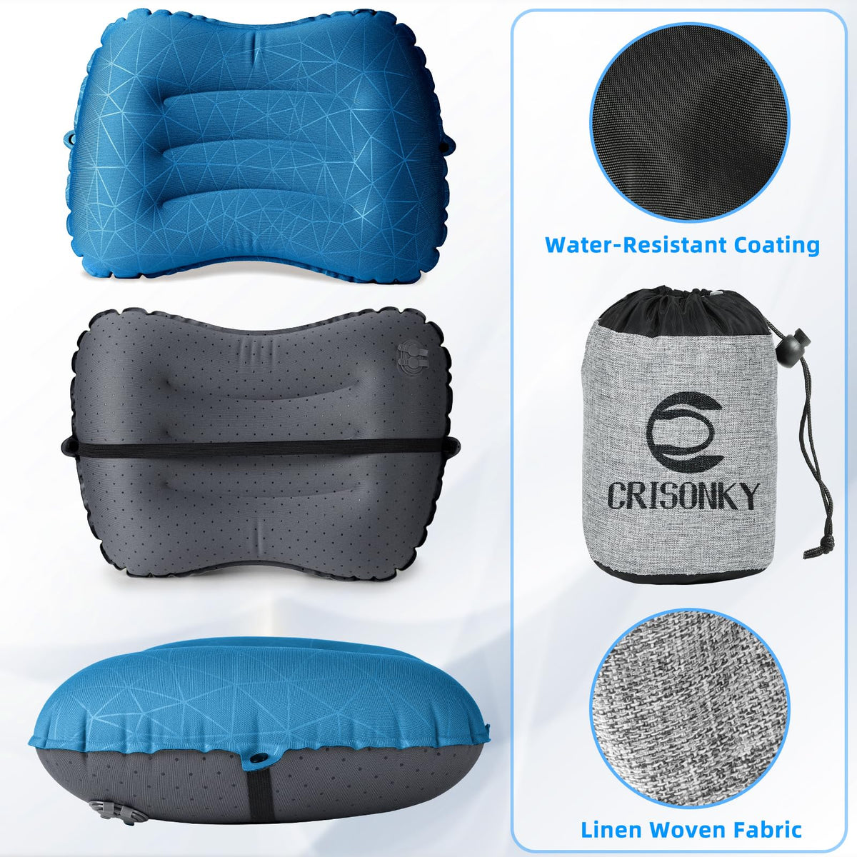 Crisonky Camping Pillow - Inflatable Pillow - Travel Pillows for Backpacking & Airplane, Lumbar