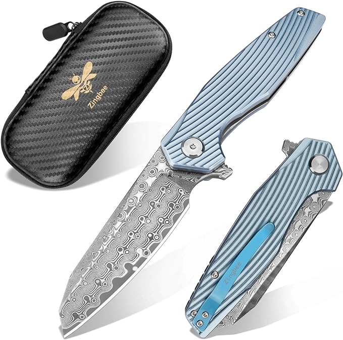 Damascus Pocket Knife 3.46" Damascus Steel Blade EDC Pocket Knives & Folding Knives for Men Women