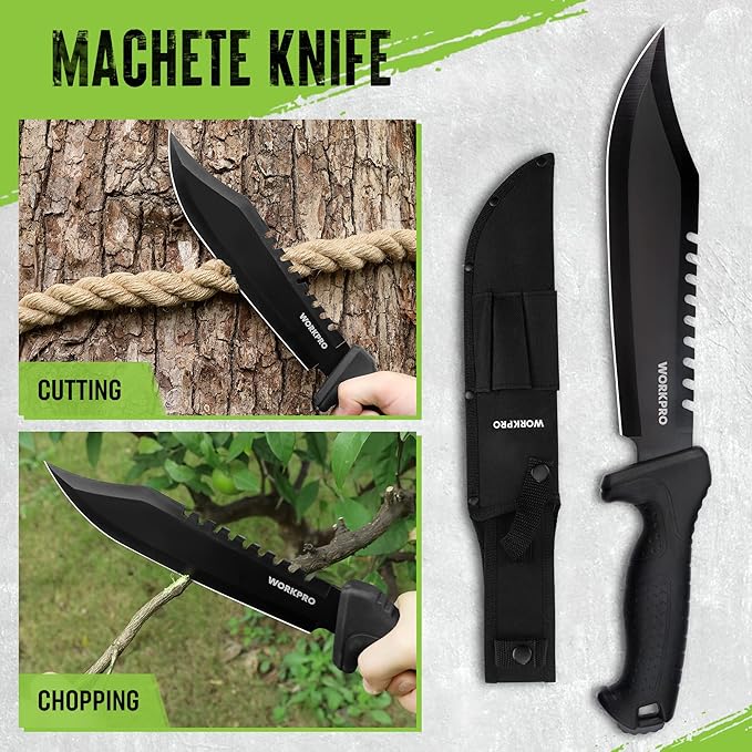 WORKPRO Camping Hatchet & Machete with Sheath, Camping Axe and Fixed Blade Hunting Knives with