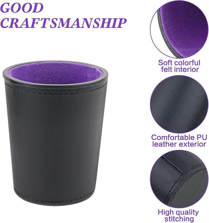 Felt-Lined PU Leather Dice Cup Set, 6 Quiet Dice Shaker Cups with 36 Dices for Bar Party Yahtzee