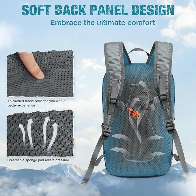G4Free Packable Hiking Backpack 20L Lightweight Foldable Travel Daypack with Thickened Back Panel